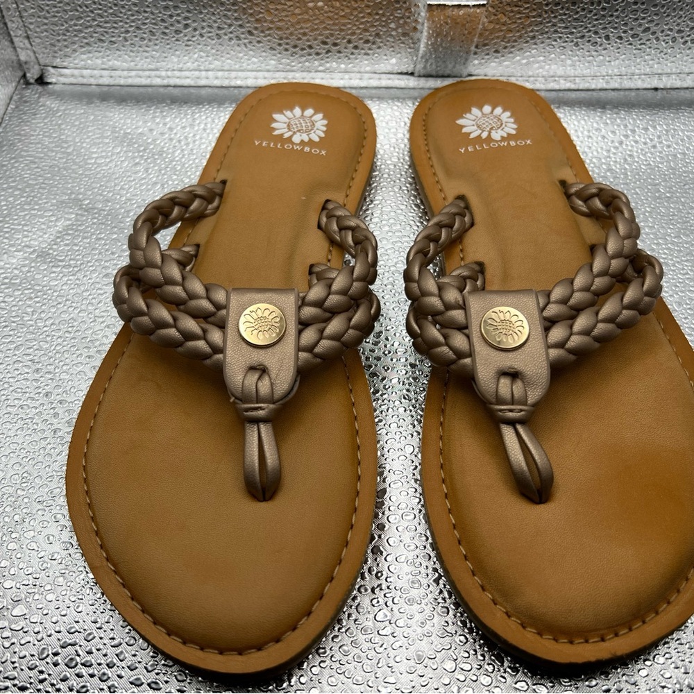 Yellow Box Braided Metallic Bronze Toe-Post Sandals
